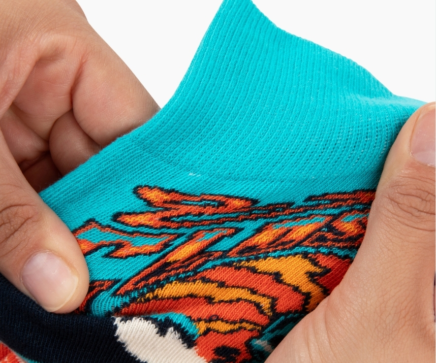 Close-up of custom knit sock detail